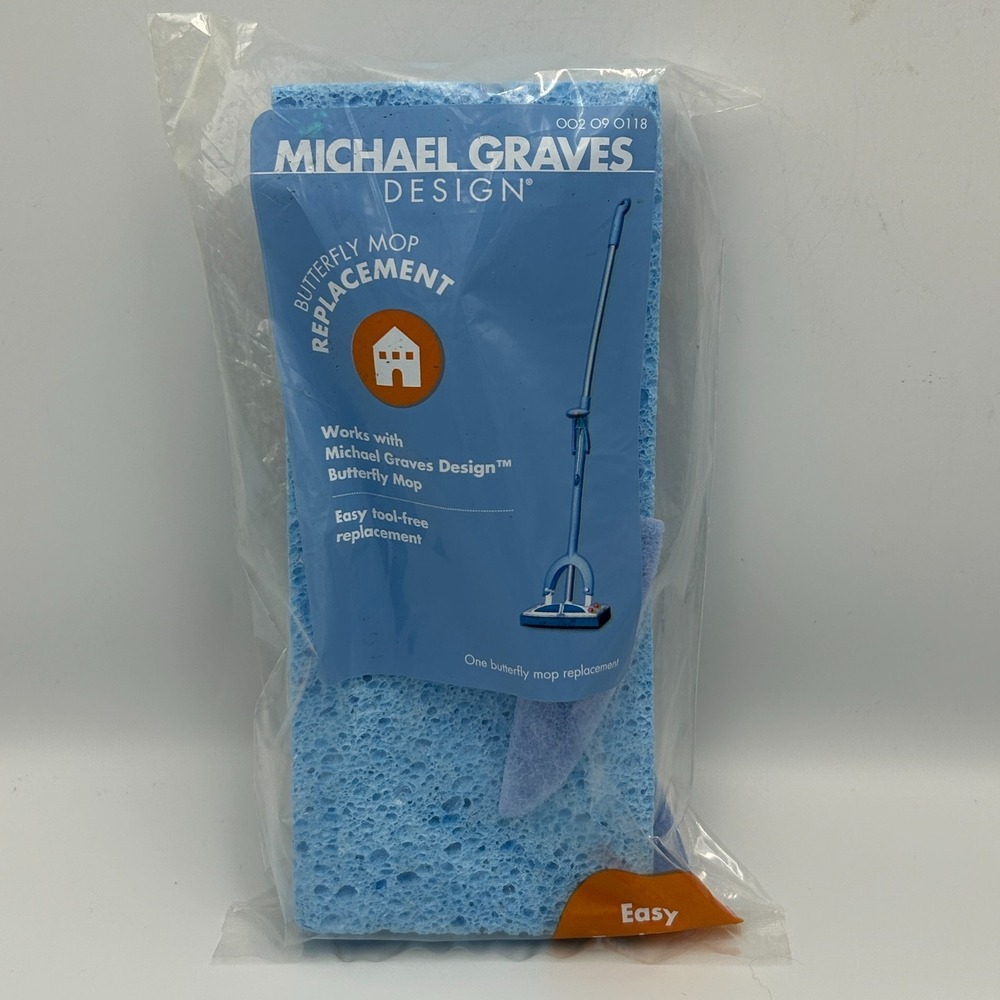 Michael Graves Butterfly Mop Replacement Cellulose Sponge Head Blue Snap on NEW